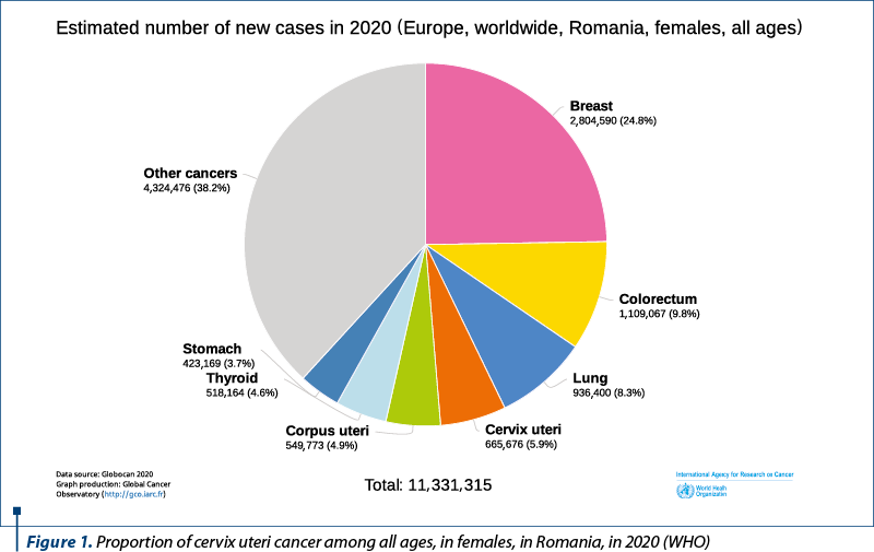 Figure 1. Proportion of cervix uteri cancer among all ages, in females, in Romania, in 2020 (WHO)