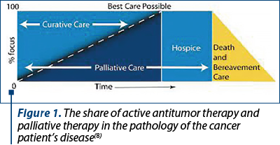 Figure 1. The share of active antitumor therapy and palliative therapy in the pathology of the cancer patient’s disease(8)
