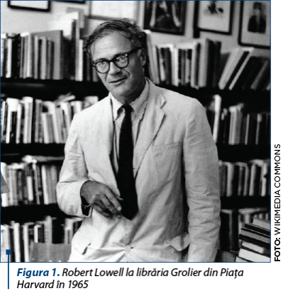Figura 1. Robert Lowell la librăria Grolier din Piaţa Harvard în 1965