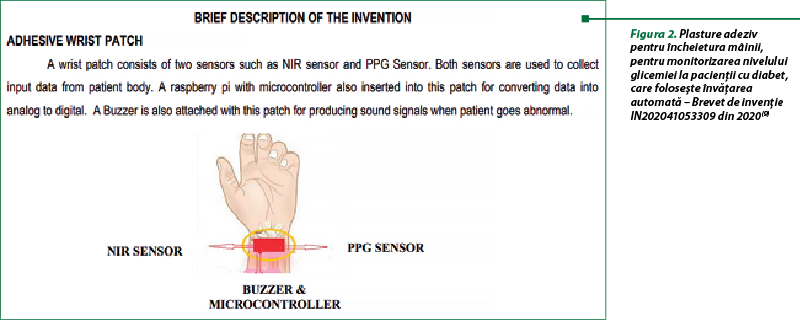 Figura 2. Plasture adeziv pentru încheietura mâinii, pentru monitorizarea nivelului glicemiei la pacienţii cu diabet, care foloseşte învăţarea automată – Brevet de invenţie IN202041053309 din 2020(9)