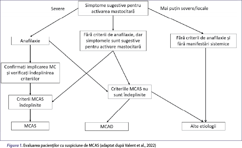 Figura 1. Evaluarea pacienţilor cu suspiciune de MCAS (adaptat după Valent et al., 2022)