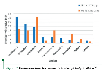Figura 1. Ordinele de insecte consumate la nivel global şi în Africa(14)