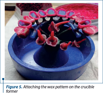 Figure 5. Attaching the wax pattern on the crucible former